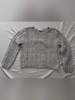 Vtg Knitty Gritty Women's Cotton Chunky-Knit Marled Open Cardigan, M, Gray/White